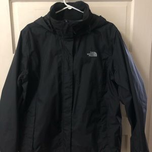 North Face black rain coat.